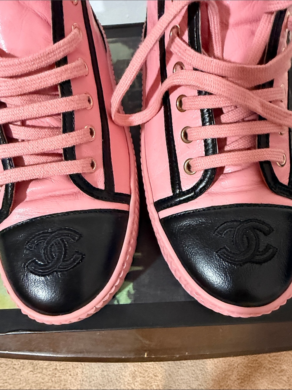 CHANEL Pink and Black High-Top Sneakers - Picture 7 of 7